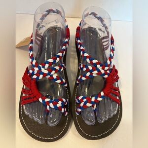 Everelax braided strappy patriotic red white & blue rope thong sandals sz 9 NWT